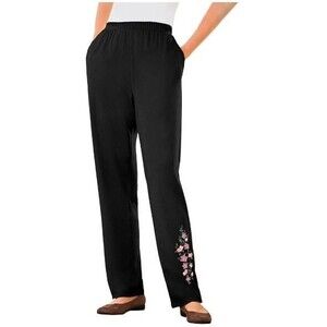 Woman Within Plus Size 7-Day Knit Embroidered Straight Leg Pull On Pants L 18/20